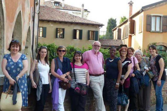 Painting teacher Hugh Tuckerman and his students