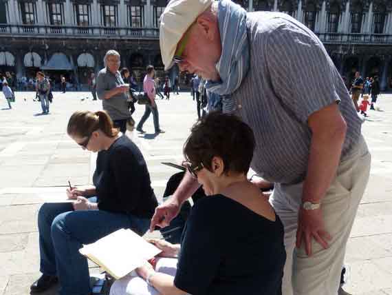 Tutor Hugh helping a student in St. Mark's square in Venice