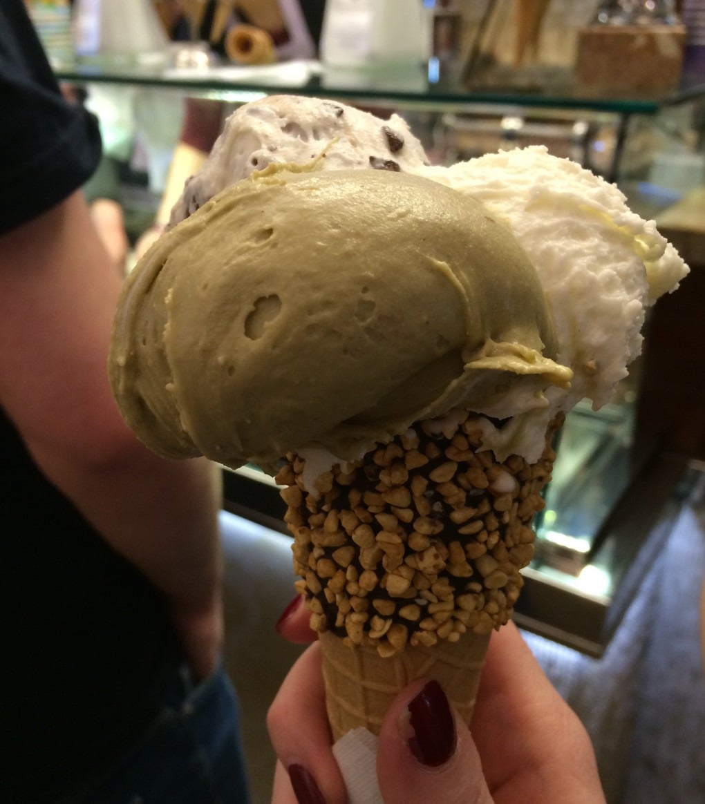 Holding a cone of gelato in Tuscany 