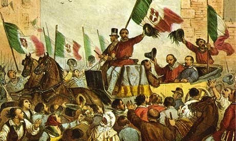 A painting of Giuseppe Garibaldi entering Naples on 7th September 1860