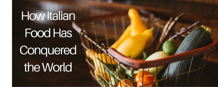 Image of vegetables on basket with a title about Italian food